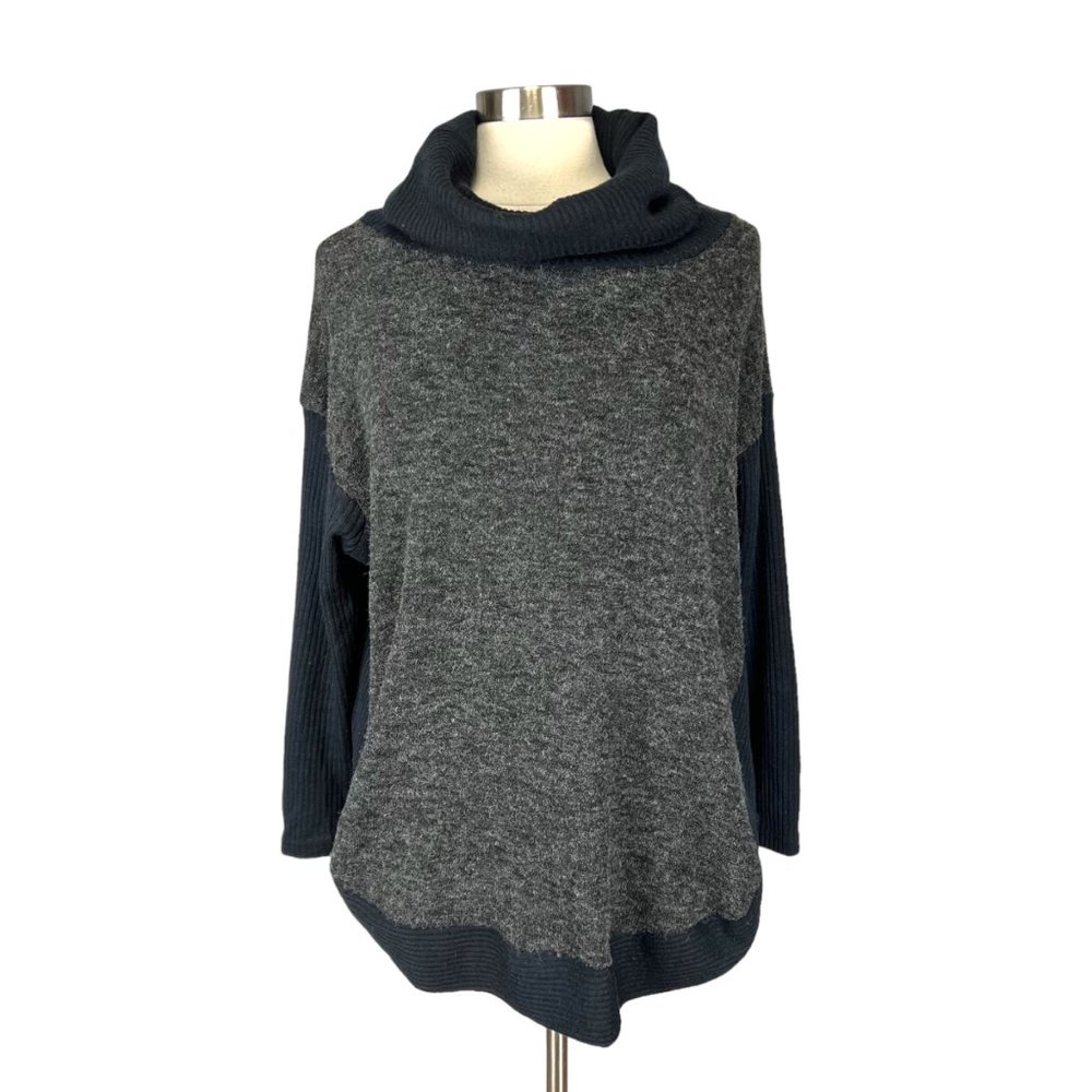 Anthropologie A’Reve Womens Gray Cowl Neck Sweater Fuzzy Oversized size Small